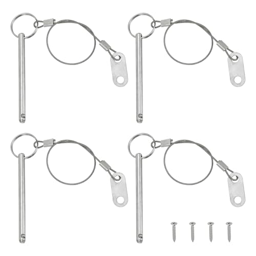 PATIKIL Quick Release Pin, Diameter 1/4"(6mm), Total Length 3.1"(80mm), Effective Length 2.6"(67mm), 4pcs Carbon Steel Bimini Top Pin with Wire for Audio Marine Silver