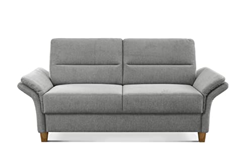 CAVADORE 3er Sofa Wyk / 3-Sitzer-Couch im Landhausstil mit Federkern + Holzfüßen / 186 x 90 x 89 / Chenille, Hellgrau
