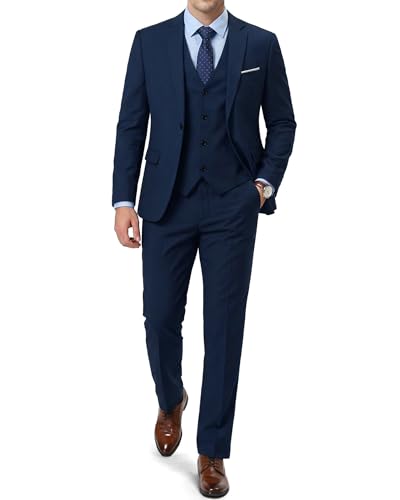 EastSide Herren Slim Fit 3-teiliger Anzug, Ein-Knopf-Blazer-Set, Jacke Weste & Hose, dunkelblau, XL