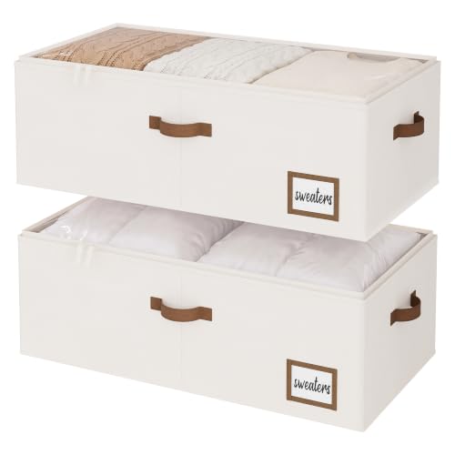 StorageWorks 10 Inch Tall Under Bed Storage Containers with Clear Lid | Reinforced Structure, Resists Sagging, Handles & Label Holder, Foldable Stackable Closet Storage for Clothes, Blankets, Toys
