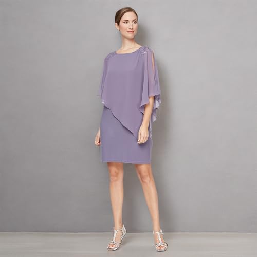 Image of S.L. Fashions Women's Short Chiffon Beaded Capelet Dress (Petite and Regular)