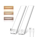 Liyade Schrankbeleuchtung LED mit Bewegungsmelder – USB/Batterie-betriebene Unterbauleuchte, Wiederaufladbare Schrankleuchte für Küche, Kleiderschrank, Treppe & Wohnmobil | 2 Stück