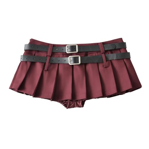 Jupe plissée taille basse bordeaux, mini jupe trapèze d'été L - 2
