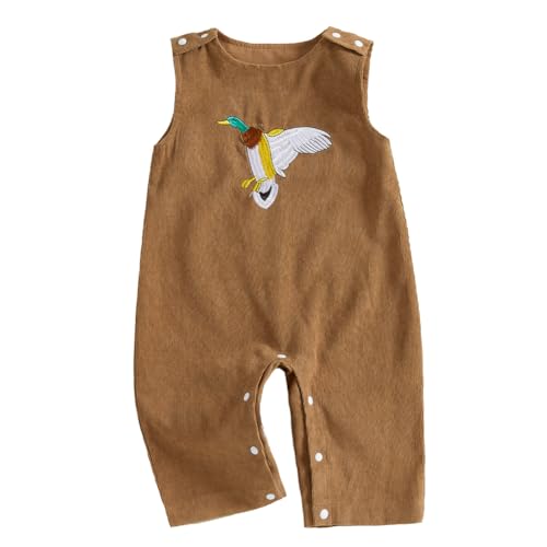 Image of Pudcoco Duck Hunting Baby Clothes Fall Winter Mallad Duck Embroidery Corduroy Overalls Romper Long Pants Jumpsuit