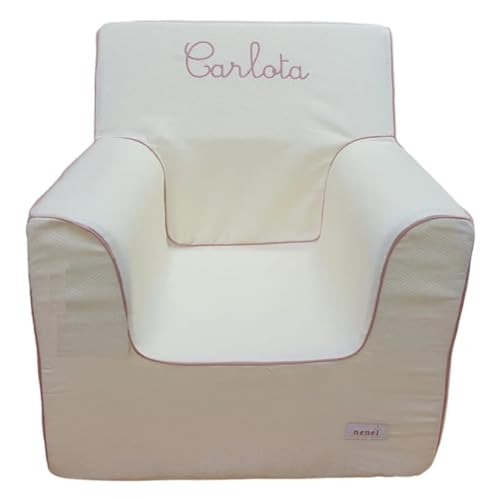 Borda y más Sillón o Asiento Infantil Personalizado de Espuma para bebés y niños - Nenel (Piqué Beige)