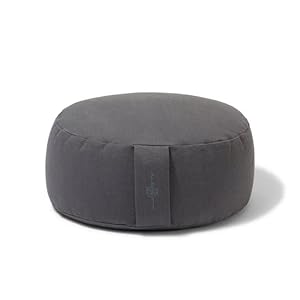 Organic Round Meditation Cushion by renoo – Durable Comfortable Cotton, Linen, Hemp – Modern Zafu – Buckwheat Floor Pillow Yoga Bolster in 15 Colors Removable Cover – 15 inches – Slate
