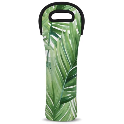 Neoprene Wine Tote Carrier Bag for Wine,Water, Champagne, Beer, Baby Bottles 15.6 x 5.1 Inches, Protective Wine Bag,Plant Leaves