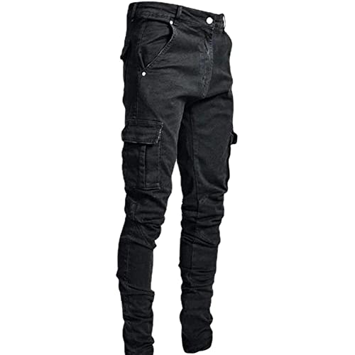 XINTANG Calça jeans masculina para meninos, Preto, M