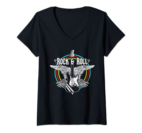 Womens Vintage Rock And Roll Band Guitarist Heavy Metal Concert V-Neck T-Shirt