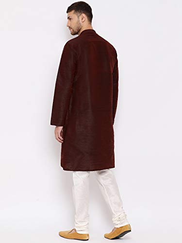 Image of VASTRAMAY VM Mens Silk Blend Kurta Pyjama Set - Classic Ethnic Attire for Timeless Style and Cultural Celebrations | Soft Comfortable Solid Full Sleeves Kurta and Churidar Pyjama Set