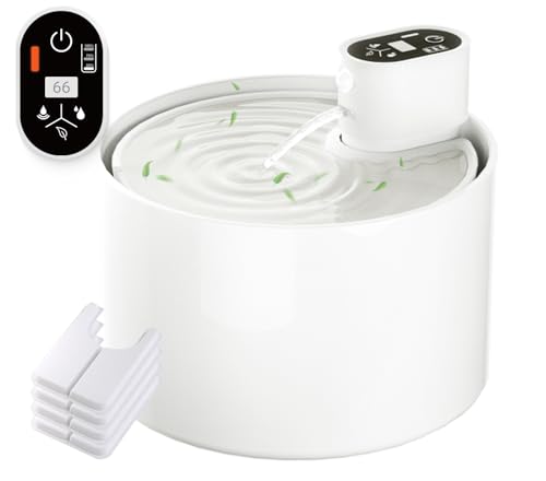 Ceramic Cat Water Fountain,Ceramic Water Fountain for Cats Cordless Automatic with Ultra-Quiet Pump and 4 Filter for Cats, Dogs, Multiple Pets