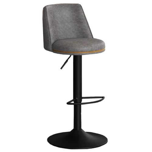 GIZNXBA Taburetes Giratorios De Cuero Ajustables con Cojín Sillas De Bar Altas con Respaldo Y Base Metálica, Taburetes Tapizados para Isla De Cocina para El Hogar, Bar, Cafetería(Grey,A)