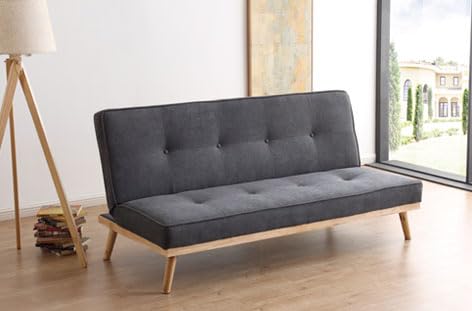 NORYKHOME Sofá Cama Sistema Clic Clac Astoria 3 plazas, Tejido Gris Estilo nórdico, Pata Madera Haya 180cm/Cama 115x180cm - imagen 3