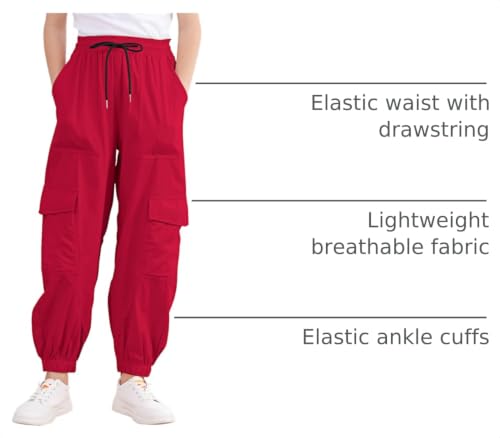 Image of Girls Cargo Pants Elastic Waist Casual Jogger Pants for Girls 7-14Year