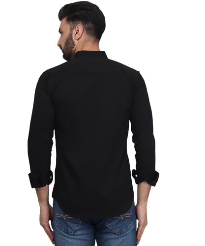 Image of TryBuy Exclusive Men's Black Solid Band Casual Cotton Shirt
