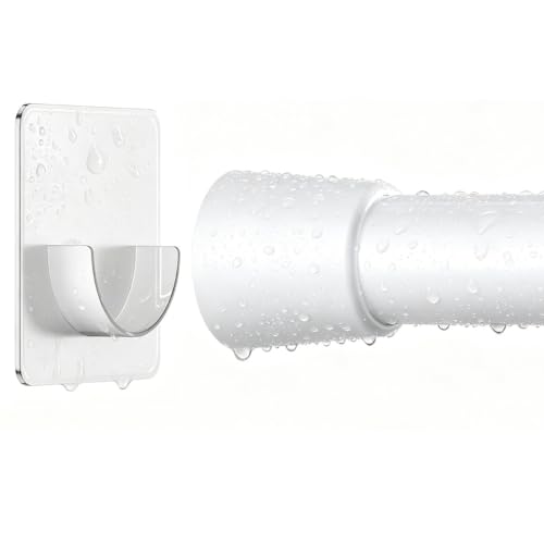 Image of Corklatta White Spring Tension Curtain Rods Adjustable 16 to 40 Inch, 5 /8 inch Diameter Small Tension Rod with 2 Holders,No Drill Curtain Rods for Window 24-36