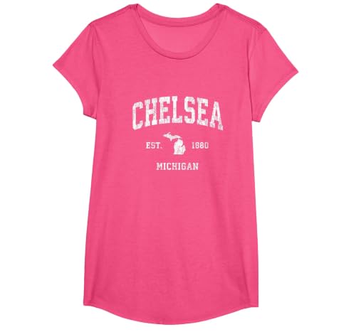 Chelsea Michigan MI Vintage Athletic Sports Design T-Shirt, Girls, Pink Heather, X-Small