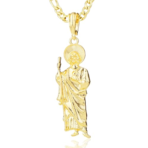 14K Gold Plated Saint Jude Pendant Necklace Religious Charm Jewelry San Judas Tadeo Medalla Cadena Oro Laminado