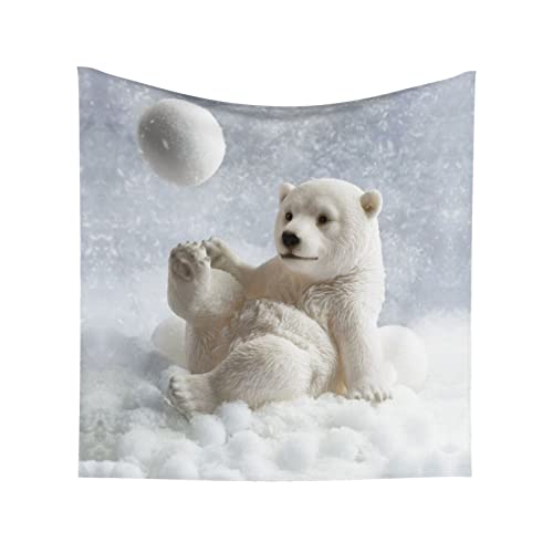 Funny Polar Bear Playing Snowball Print Indoor Tapestry Wall Hanging Print Tapestries Home Art Decor Large Size 59Ã—59 Inches For Living Room Bedroom Office And Study #TOP7
