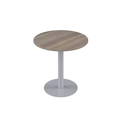 Office Hippo Circular Office Table, Sturdy & Robust Mid-Height Table Desk, Circular Work Table For Home Office, Versatile Desk Table For Canteen, Reception Area, 5 Year Guarantee - Grey Oak / Silver
