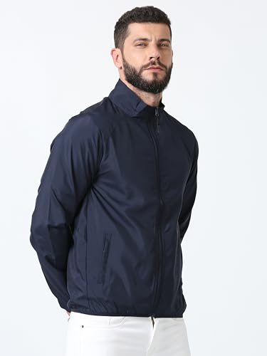 Image of CNMN Men's Polyester Biker Jacket - Single Layer, Light Weight, Two Zipper Pocket, All Year Wear, Breathable, UV Protection