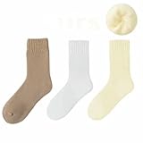 HUBGFEQ 3-Pair Pack Women's Autumn/Winter Warm Snow Socks, Solid Color, Thickened, Soft Mid-Calf Socks-Coffee-White-Yellowd-Sizes 34-40