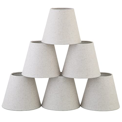 Set Of 6 Small Lampshades For Candelabra Bulbs, Barrel Fabric Lampshades For Chandelier Wall Lamp Clip On Candelabra Bulb, 5.9X 5X 3.4 Inch, Beige #TOP28
