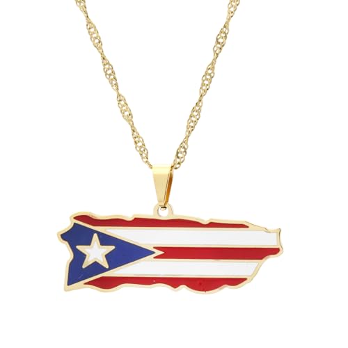Womens Fashion Stainless Steel Puerto Rico Map Pendant Necklace