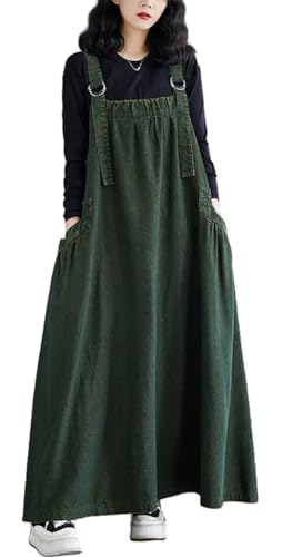 Image of Boho Jumper Dress for Women Loose Overall Pinafore Dresses Adjustable Straps Wide Hemline with Pockets Baggy Style