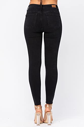 Judy Blue Black Destroyed Leopard Patch Mid-Rise Skinny Jeans! Show Your Wild Side! (Style: 82168) (15)4