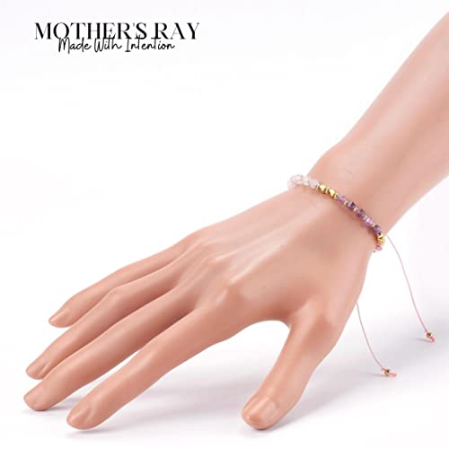 Mother's Ray Unconditional Love Bracelet – Rose Quartz And Amethyst Bracelet Gift For Women - Natural Gemstones And Crystals Beaded Bracelets – Adjustable Nylon Cord Comfortable Wear #TOP3