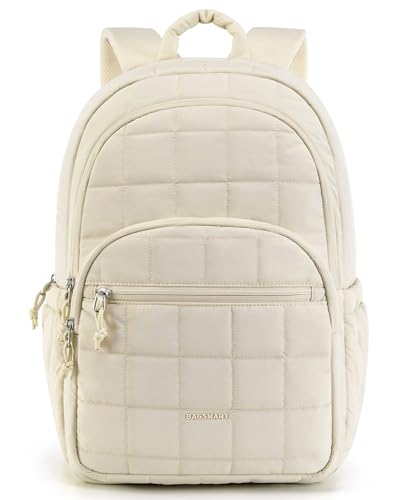 [BAGSMART] リュック トラベル ラップトップバックパック 女性用 ラップトップバックパック キルティングカジュアルデイパック 防水 15.6インチリュックサック 耐衝撃 多ポケット 通勤 通学 旅行 出張