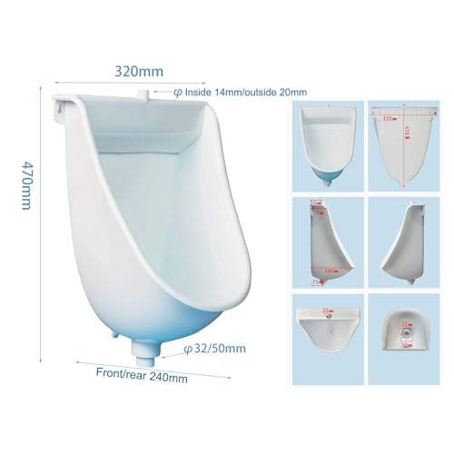 Urinal plástico simple para hombres, urinales temporales al aire libre para adultos y niños, color blanco, para baños públicos y privados, urinal masculino mural sin agua con válvula de descarga y manguera miniatura 2