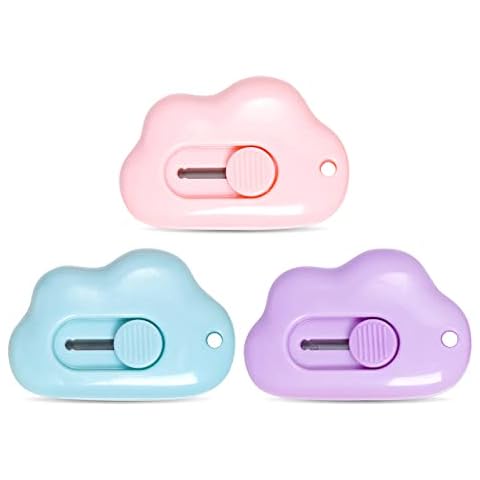 Bantoye 3 Pcs Mini Utility Knife Cloud Box Cutters Retractable Letter Opener Slide Open with Keychain Hole for Letter Box Envelope, Multicolor A Cover