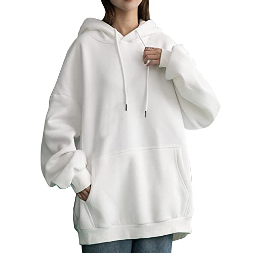 Sweat à capuche décontracté long pour femme avec poche - Pull à manches avec bouton en V et cordon de serrage - Sweats à capuche pour femmes avec trou pour le pouce...