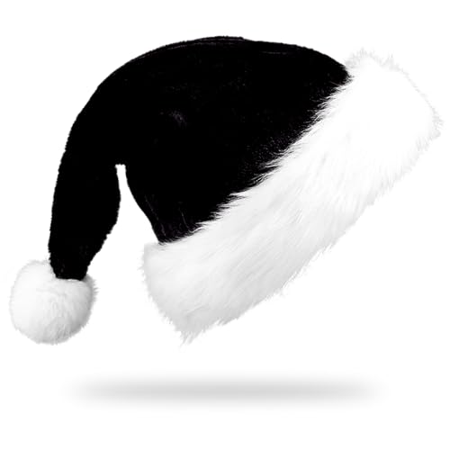 FUSHENMU Christmas Santa Hat,Black Velvet Xmas Holiday Hat for Adults Unisex Christmas New Year Festive Party Supplies