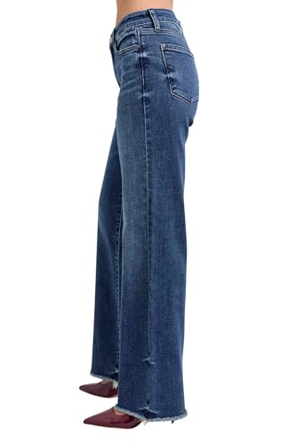 Judy Blue Women's Mid-Rise Tinted Wide Leg Jeans with Raw Hems2