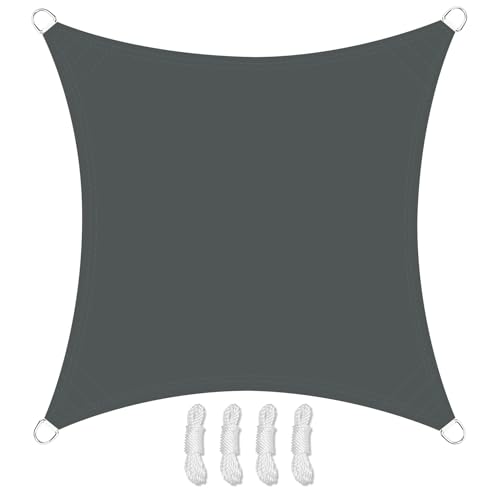 Image of Teynewer Sun Shade Sail Square 3x3m Waterproof Shade Sail for Outdoor Garden Patio Party 98% UV Block Sunscreen Awning Canopy Sunsail with Free Rope, Dark Grey