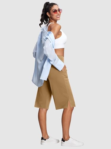 Image of ISEEGZ 15 inch /18 inch /21 inch Capri Pants for Women High Waist Wide Leg Yoga Capris with Pockets Stretchy Loose Fit Casual Workout