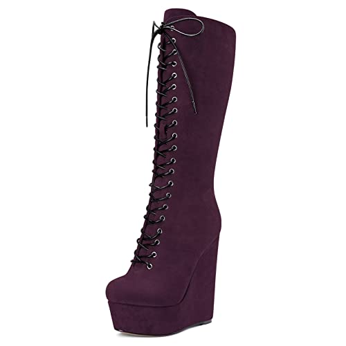 Bottes compensées femme Castamere haut talon bout rond et fermeture éclair