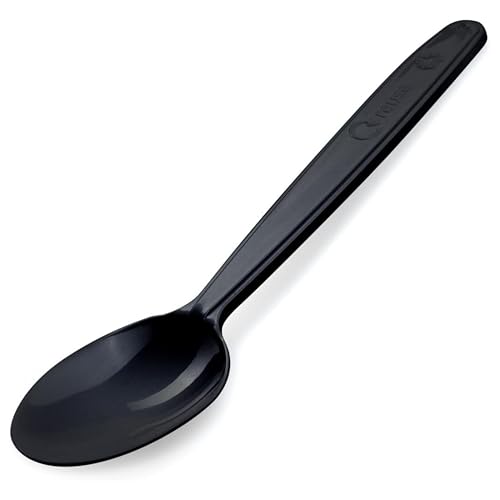 Cubiertos de plástico reutilizables de color negro, cubertería de camping MULTIWEG, cubertería de viaje premium, resistente al aire libre (cucharas, 50 unidades)