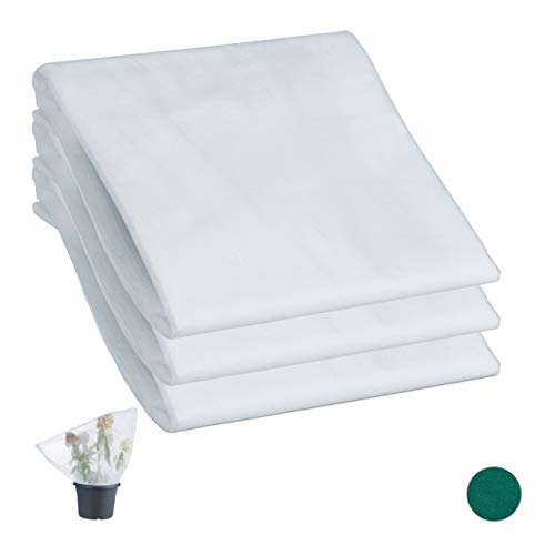 Relaxdays Teli Antigelo per Piante Set da 3, Tessuto Non Tessuto, per Alberi, Arbusti e Fiori, con Cordoncino, Bianco, HxL 80 x 100 cm