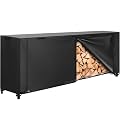 KALINCO 8FT Firewood Rack Cover, Heavy Duty 600D Waterproof Outdoor Firewood Storage Cover with Zipper and Hook Loop Tape (Log Rack not Included)