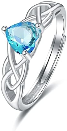 Celtic Knot Heart Birthstone Rings 925 Sterling Silver Adjustable Engagement Ring 12 Month Birth Stone Jewelry Gifts for Women Girls