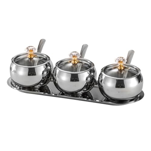 Phantasmia スパイスジャー3個セット 蓋付きステンレス容器 ? 304ステンレス製 キッチントレイ付き 調味料整理に便利 (トゥルーカラー。)