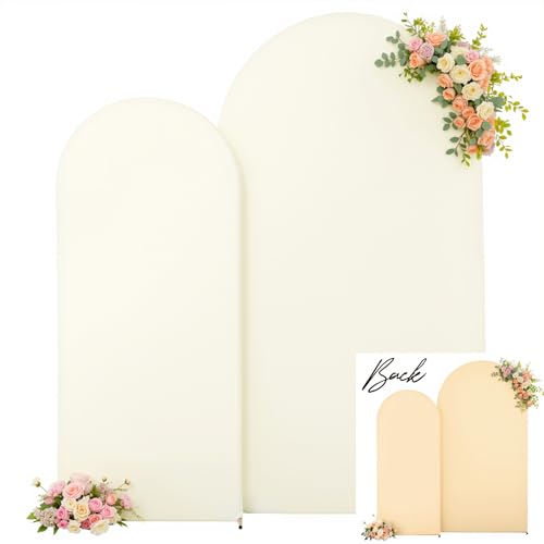 Ivory and Champagne Arch Backdrop Cover 7.2FT 6FT Wedding Arch Covers Set of 2 Arches Covers Stretchy Backdrop Spandex Fitted Double-Color Fabric Backdrops for Party Baby Shower Birthday Decoration