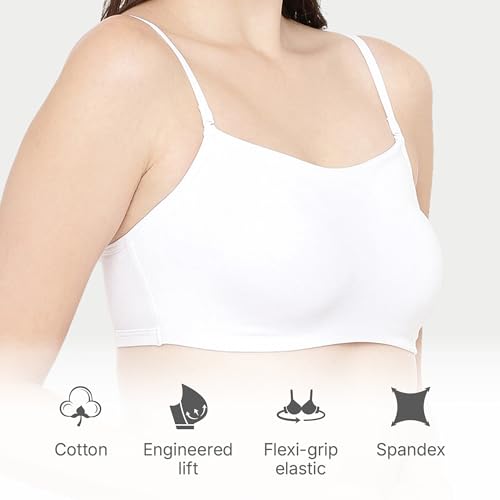 Image of Enamor Moulded Double Layer Front Women's Cotton Cami Bra - Detachable Slim Straps with Back Keyhole, Non Padded, Wirefree, High Coverage - A022