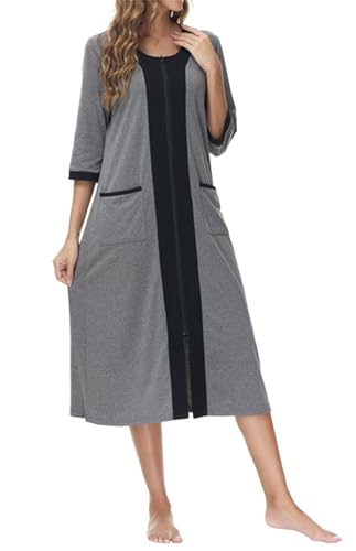 Robe de chambre zippée pleine longueur avec poches pour femme active en taille XL