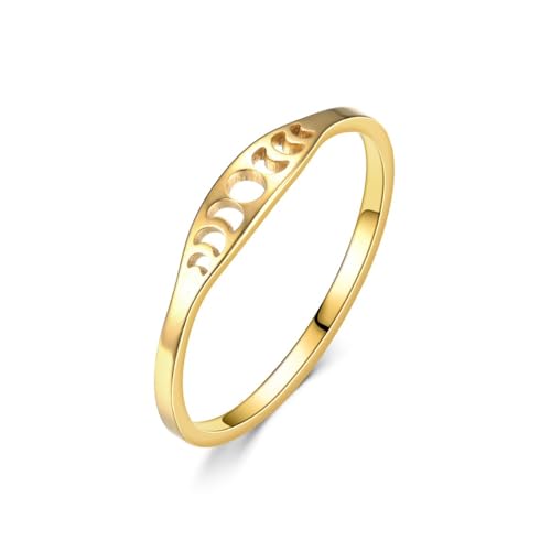 Minimalist Stainless Steel Moon Rings, Moon Phase of the Wedding Statement Promise Anniversary Band Ring for Women