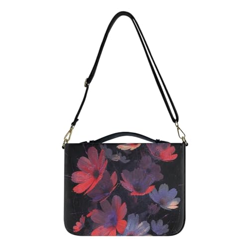 Women Bible Bag, Vintage Flower Scratch-Resistant Leather Bible Study Pouch with Zipper Opening Bible Tote Handy Bag Carrying Valuables with Shoulder Strap/Handle for Women Men